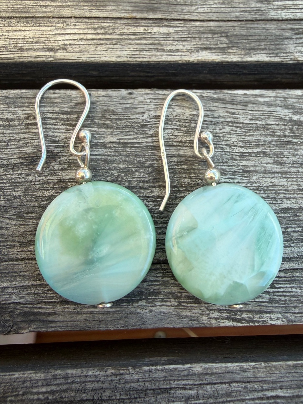 Sterling Silver 925 Green Stone Disc Drop Earrings